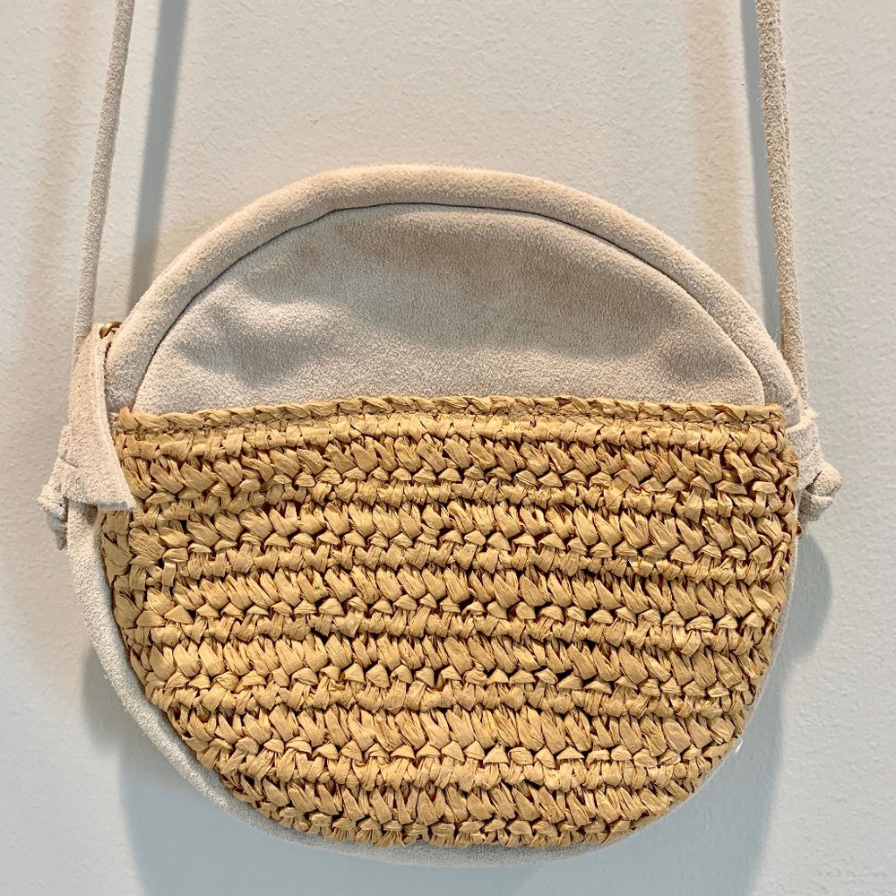 Anthropologie Suede and Straw Crossbody Bag